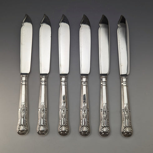 Circa 1930 British Vintage Silver Plated Fish Cutlery 6 Pair Set Hukin & Heath